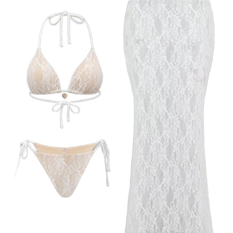 Europäischer und Amerikanischer Neuer Badeanzug Strand Sexy Spitze Ausgeschnitten Dreiteiliger Geteilter Badeanzug Bikini Bikini