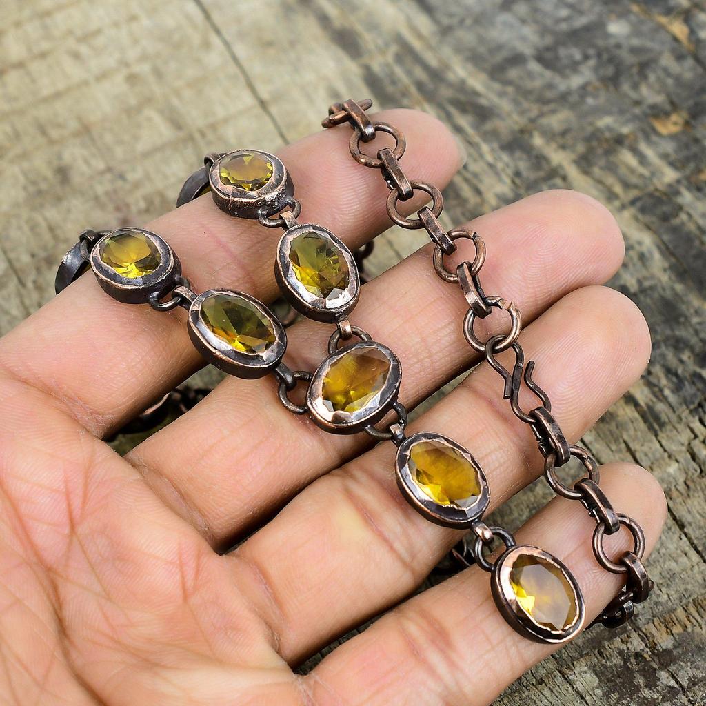 Faceted citrine necklace electroformed copper adjustable chain necklace antique jewelry handmade necklace gemstone necklace gifts for friend