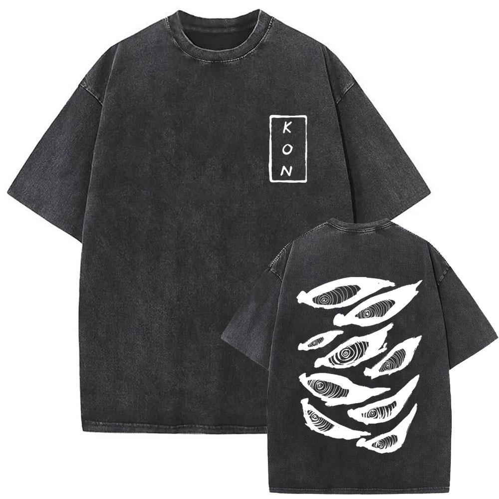 Anime Chainsaw Man Vintage Washed Women's T-shirt Hayakawa Aki Summon Kon Fox Devil Graphic T Shirts Men Women Casual Fashion T-shirts
