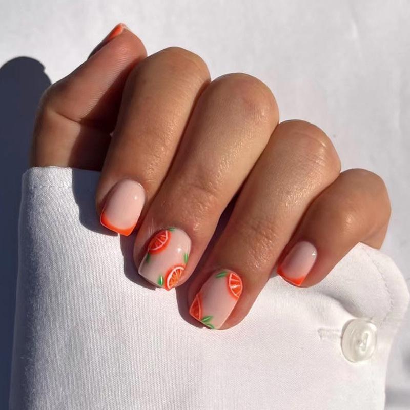 Eco-Friendly Cute Orange French Press-On Nail Tips