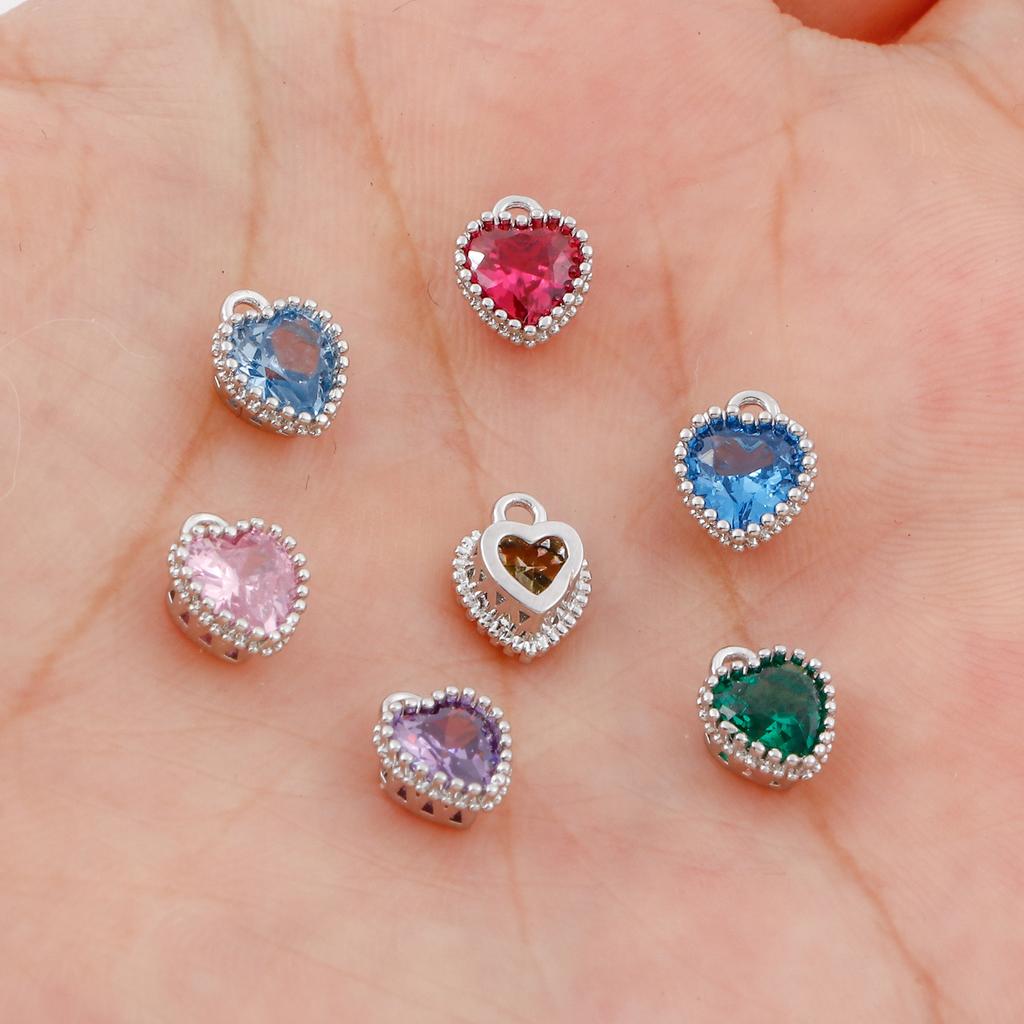 2PCs Birthstone Charms Heart Rhinestone Pendants For Necklace Bracelet Jewelry Making Diy Findings 8x6.5mm