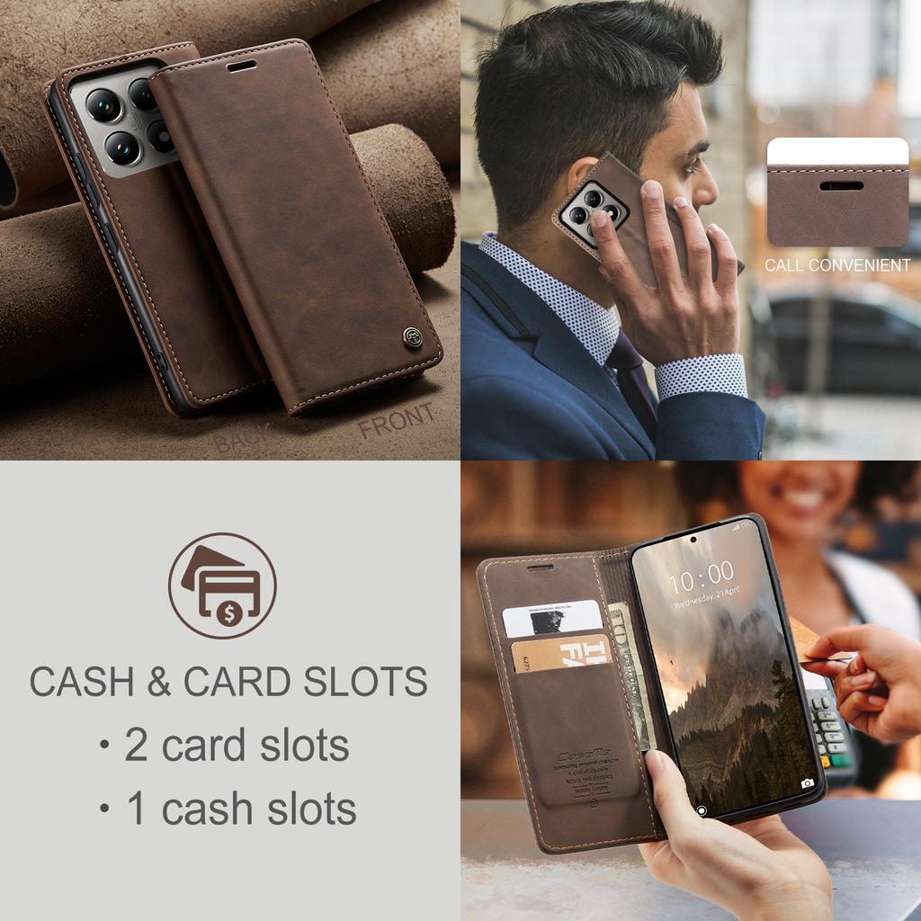 For Xiaomi 14T Pro Case CASEME 013 Series Card Holder Stand Leather Phone Cover