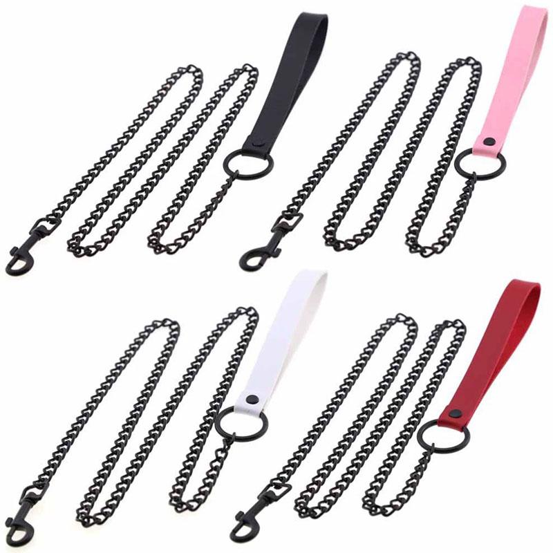 Durable Anti-Bite Metal Dog Chain Lead Chain Leash Handle Leads Leather Iron Chain for Small Large Medium Dogs Outdoor Training