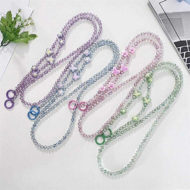 Crossbody Long  Beaded Mobile Phone Hanging Chain Phone Case Lanyard Anti-Loss Rope With Clip Bag Pendants For Iphone