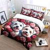 Süße Hunde mit rosa Rosen Bettwäsche Bettbezug Set  (1*Bettbezug 2*Kissenbezüge, ohne Bettdecke)