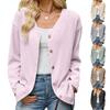 Womens Solid Color V-Neck Loose Long Sleeve Button-Up Cardigan 2026 Fall Winter