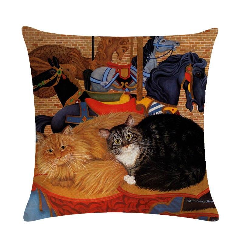 Oil Painting Cushion Covers Retro Cat Style Flower Pillow Cover 12