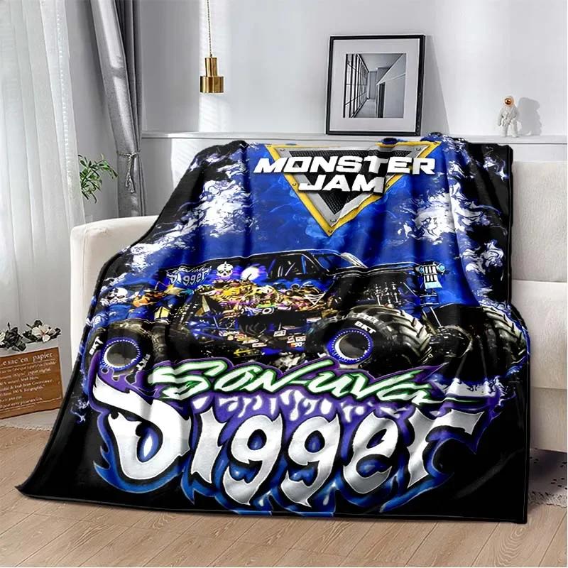 3D Monster Jam Monster Truck Cartoon Flannel Soft Throw Blanket Boys Bedroom Sofa Bed Warm Throw Blanket Picnic
