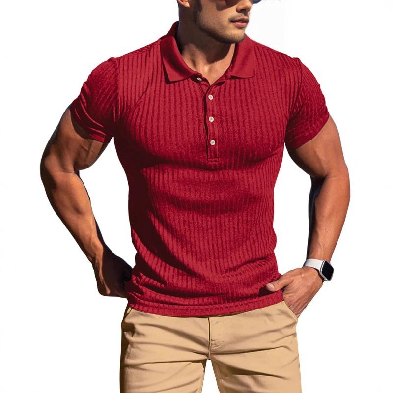 Mens Summer Casual Vertical Striped Short Sleeve Polo Shirt