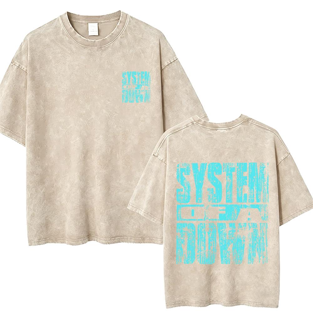 T-shirt Vintage Lavé System Of A Down Homme Rétro Rock Metal T-shirts Oversize Homme Décontracté Coton Haute Qualité