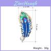 Peacock Feather Brooch With Resin Dipped Oil Geometric Design For Fashion Accessories