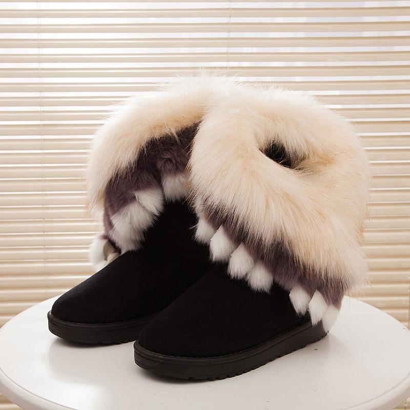 oversized imitation raccoon fur snow boots winter new mid-tube cotton boots women's boots keep warm