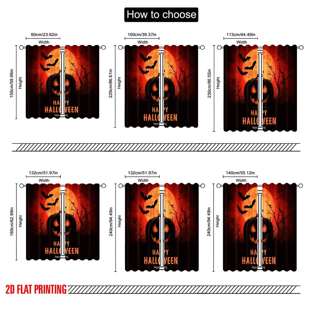 2 Stück, 2D-Flachdruck Minimalistische Vorhänge Eine Vielzahl von Halloween-Kürbissen Vielseitiger Polyesterstoff (ohne Stange) Dekorationen