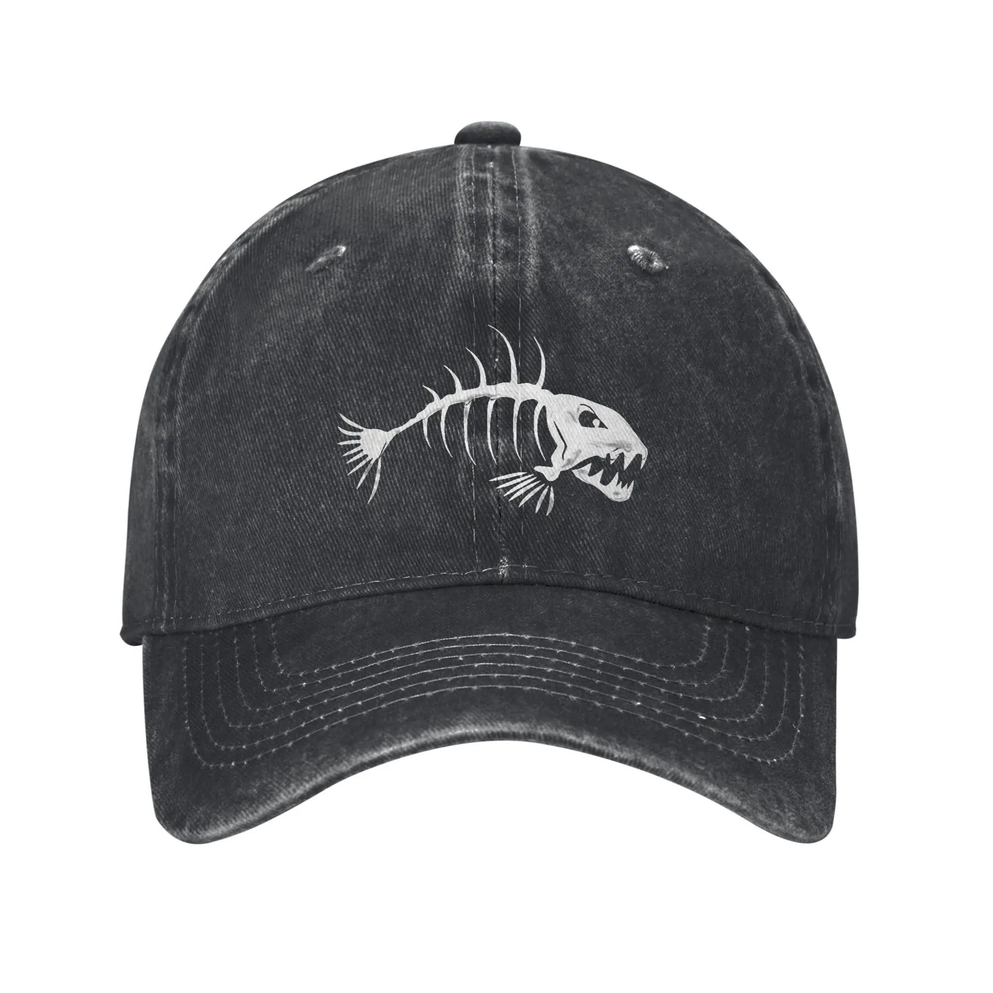 

White Angry Fish Bone Baseball Cap Sun Outdoor Gym Adjustable Washed Hip Hop Hats Women Unisex y2k Cute Custom Logo Baseball Caps One Size