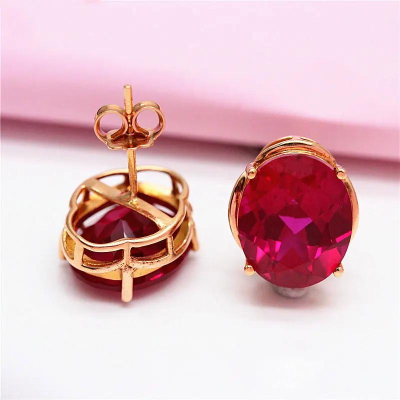 Boucles d'oreilles pendantes ovales classiques en rubis incrusté pour femmes, luxe rouge zircon fiançailles zircon pour cadeau petite amie