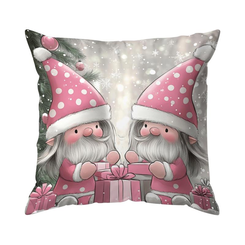 Home Decor Pink Gnome & Snowman Christmas Pillows Pattern Cushion Cover Suitable for Sofa Bedroom Car Pillow Cover