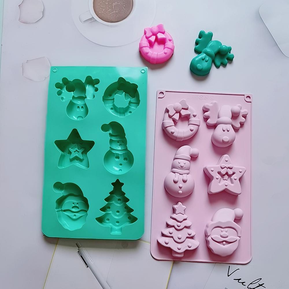 New Christmas Wreath Snowman Tree Silicone Cake Mold Handmade Soap Making Xmas Cake Jelly Egg Tart Bread Mold Baking Tool