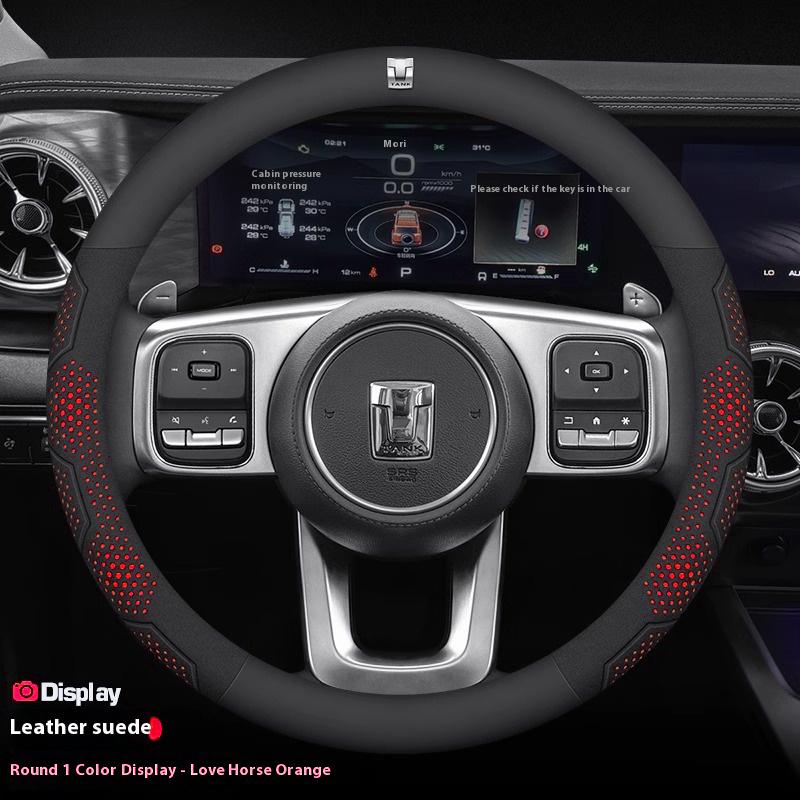 For Great Wall TANK 300 400 500 700 Carbon fiber Suede Microfiber Leather Anti-slip Car Steering Wheel Cover Auto Accessories