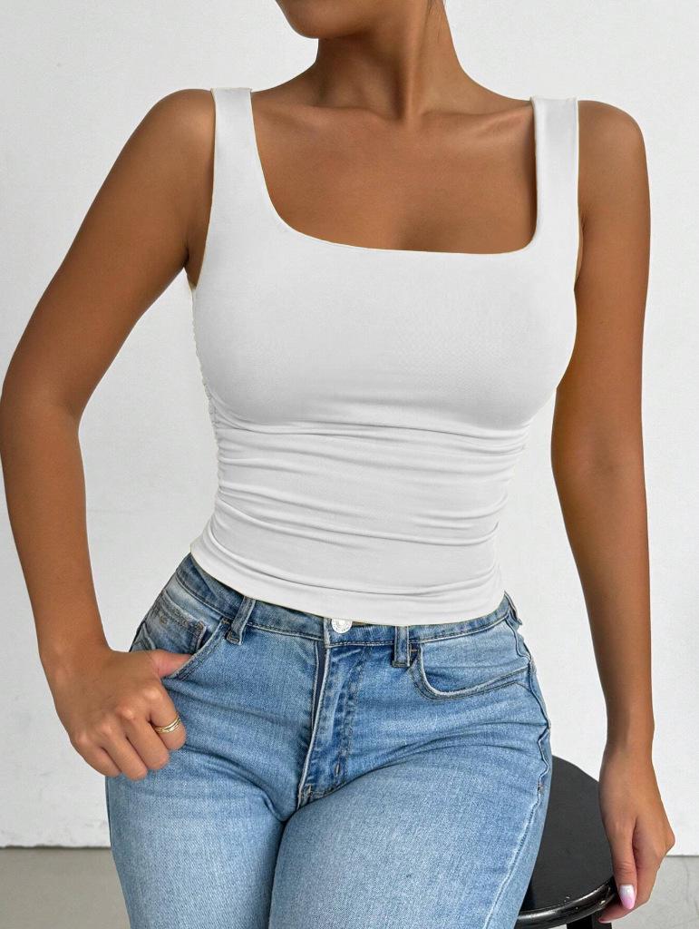 2026 Ärmelloses Damen-Cropped-Top mit quadratischem Ausschnitt und Raffung