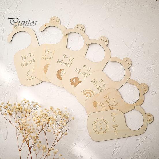 7/8 Pcs Baby Wardrobe Dividers Closet Wooden Baby Garment Size Markers Newborn To Toddler Baby Clothes Size Dividers for Daily Baby Clothes