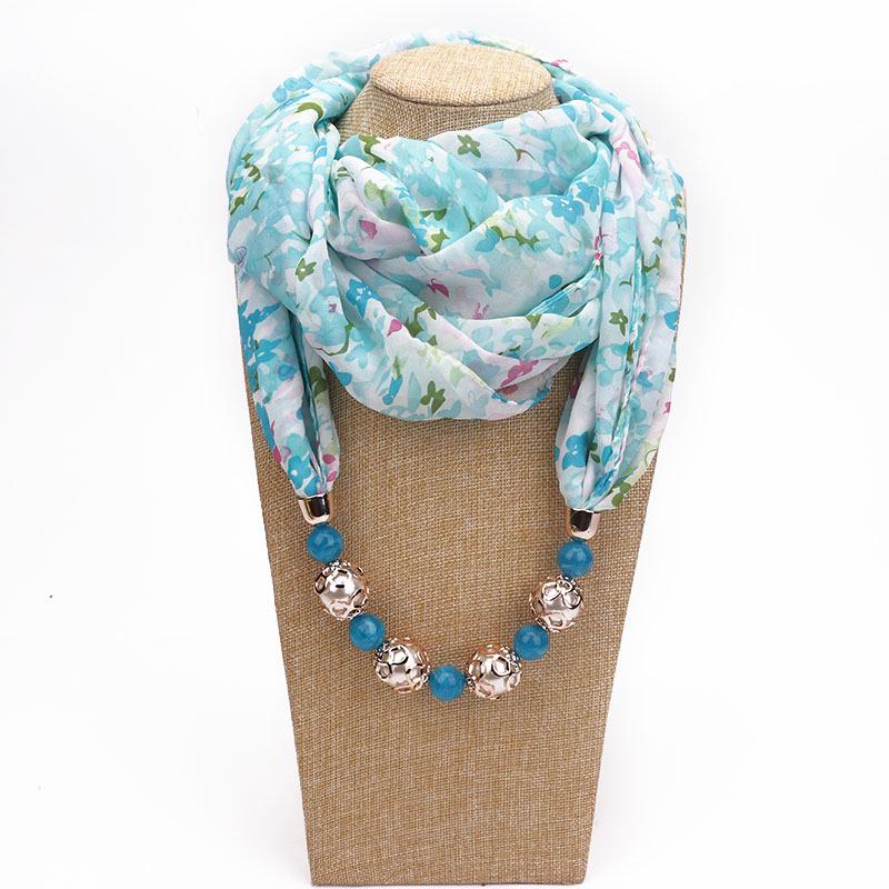 Floral Print Scarf Necklace with Beaded Chain – Elegant Women’s Fashion Jewelry & Versatile Infinity Scarf