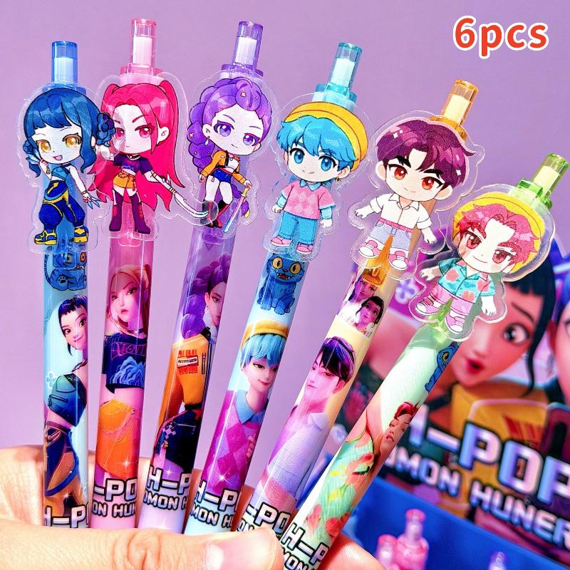 6/12/24/48 Pcs Kpop Demon Hunters Cute 0.5Mm Black Gel Pens Kawaii Cartoon Anime Peripherals Stationery School Supplies Gifts