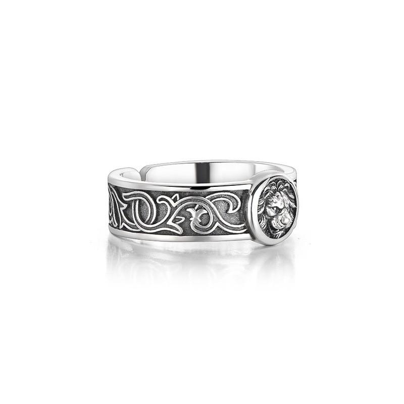 Adjustable Lion Ring Men Women Sterling Vintage Geometric Statement Band Minimalist Unisex Finger