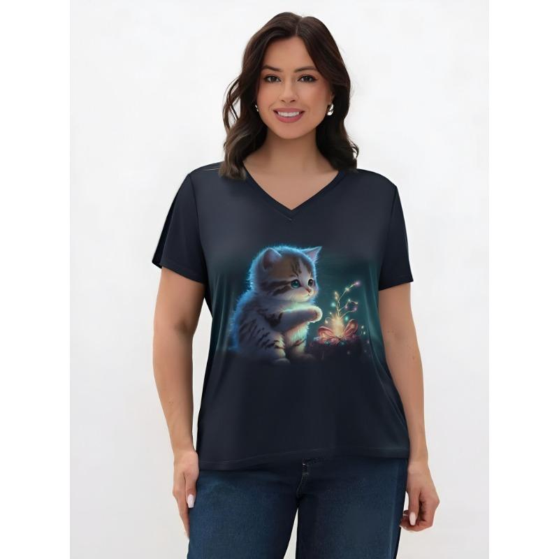 Letní móda Ženy Halenka Kreslená Trička Zvířecí Trička Ležérní Dámy Ženský Top S Výstřihem Legrační Krátký rukáv Topy s volným základem