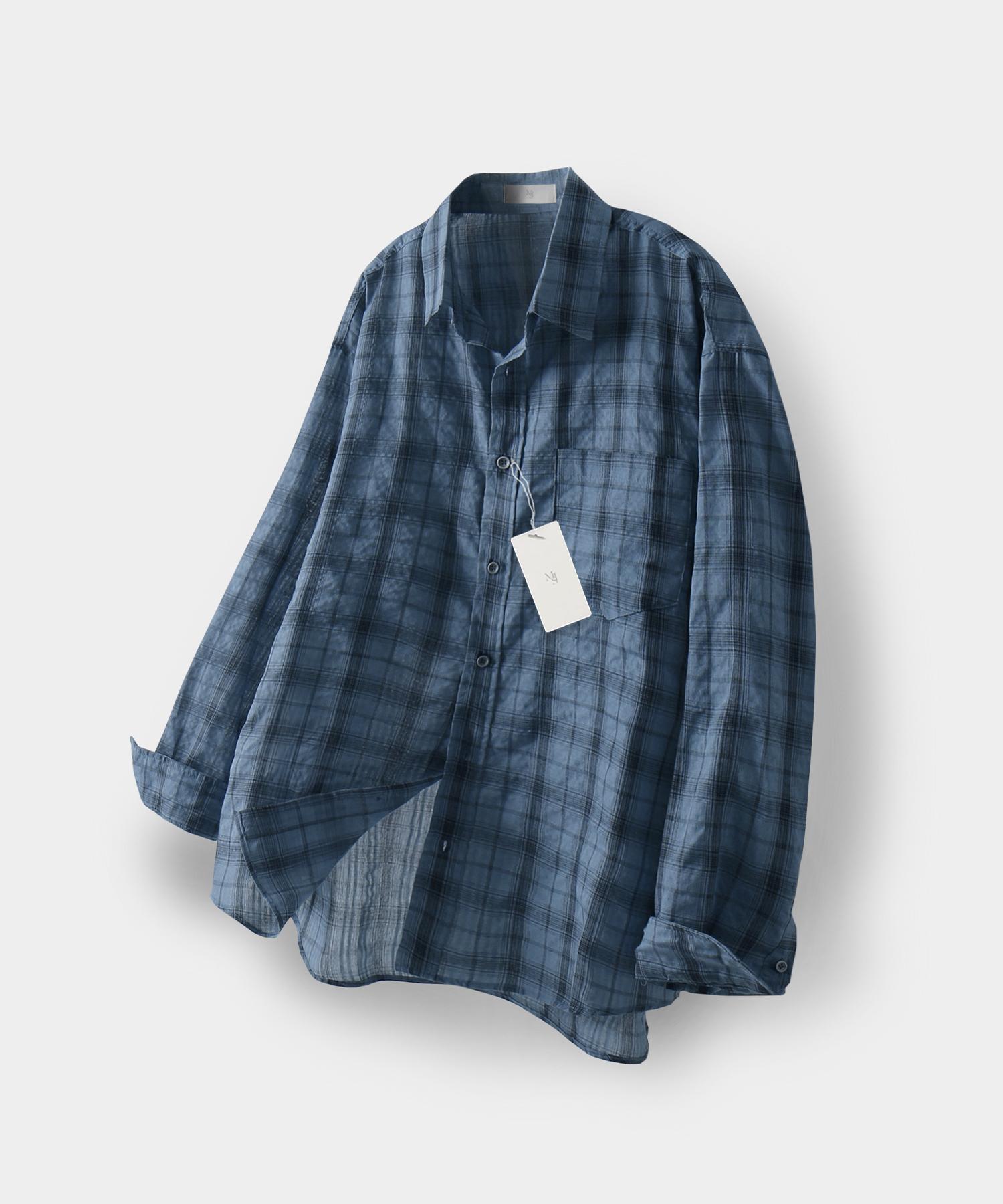 Mood Inside Vintage Wrinkle Check Shirt_Blue Xl
