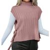Womens Solid High-Neck Sleeveless Knit Vest With Side Tie Detail Fall Winter Office Chic Layering Top