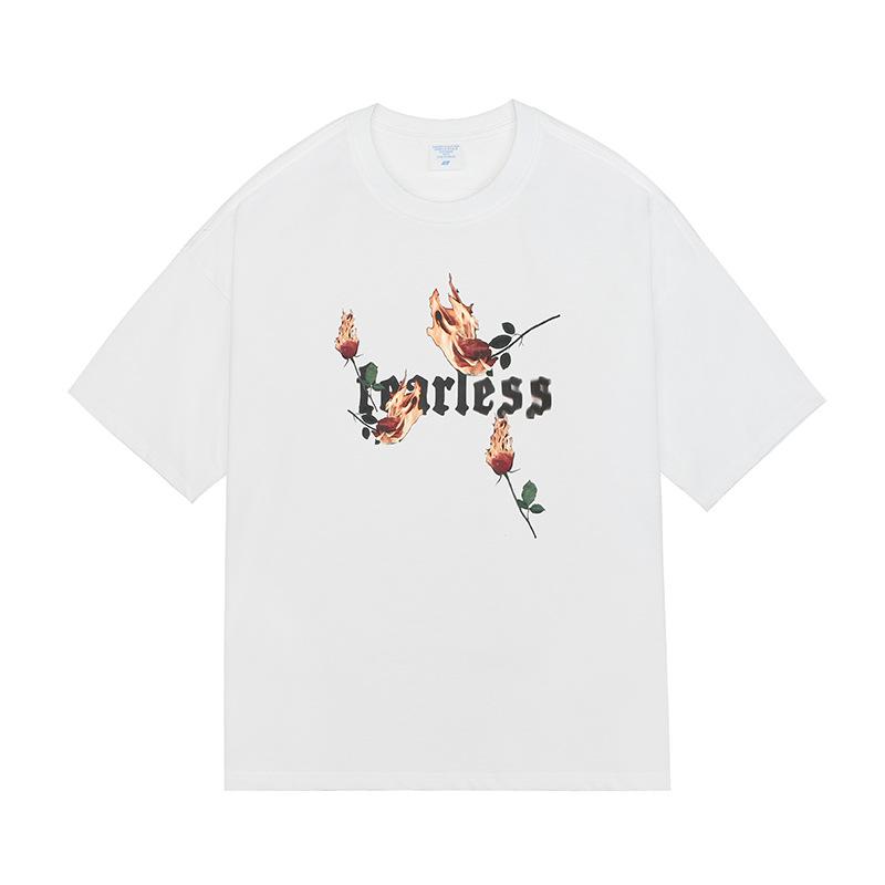 Neutral Summer Loose Cotton Men's T-shirt Short-sleeved Rose Fire Retro Printed College Style Top