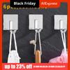 6pcs/set No Drill Stainless Steel Hooks Waterproof Wall Mounted Self Adhesive Hooks Space Saving Heavy Duty Wall Hook Bathroom
