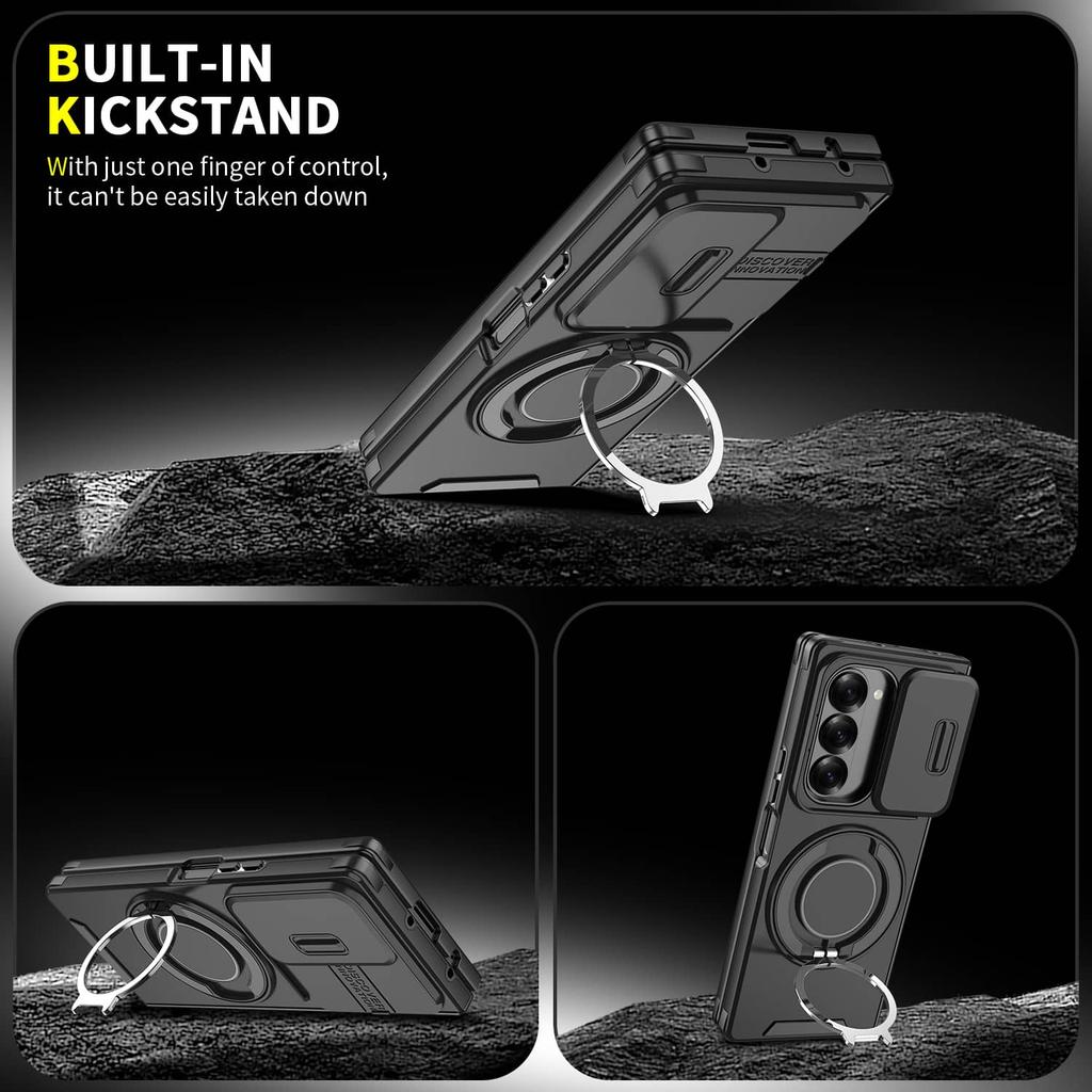 Case for Samsung Galaxy Z Fold 8 Ultra 7 6, Heavy Duty Case with Slide Camera Cover, 360° Rotatable Stand & Magnetic Car Mount