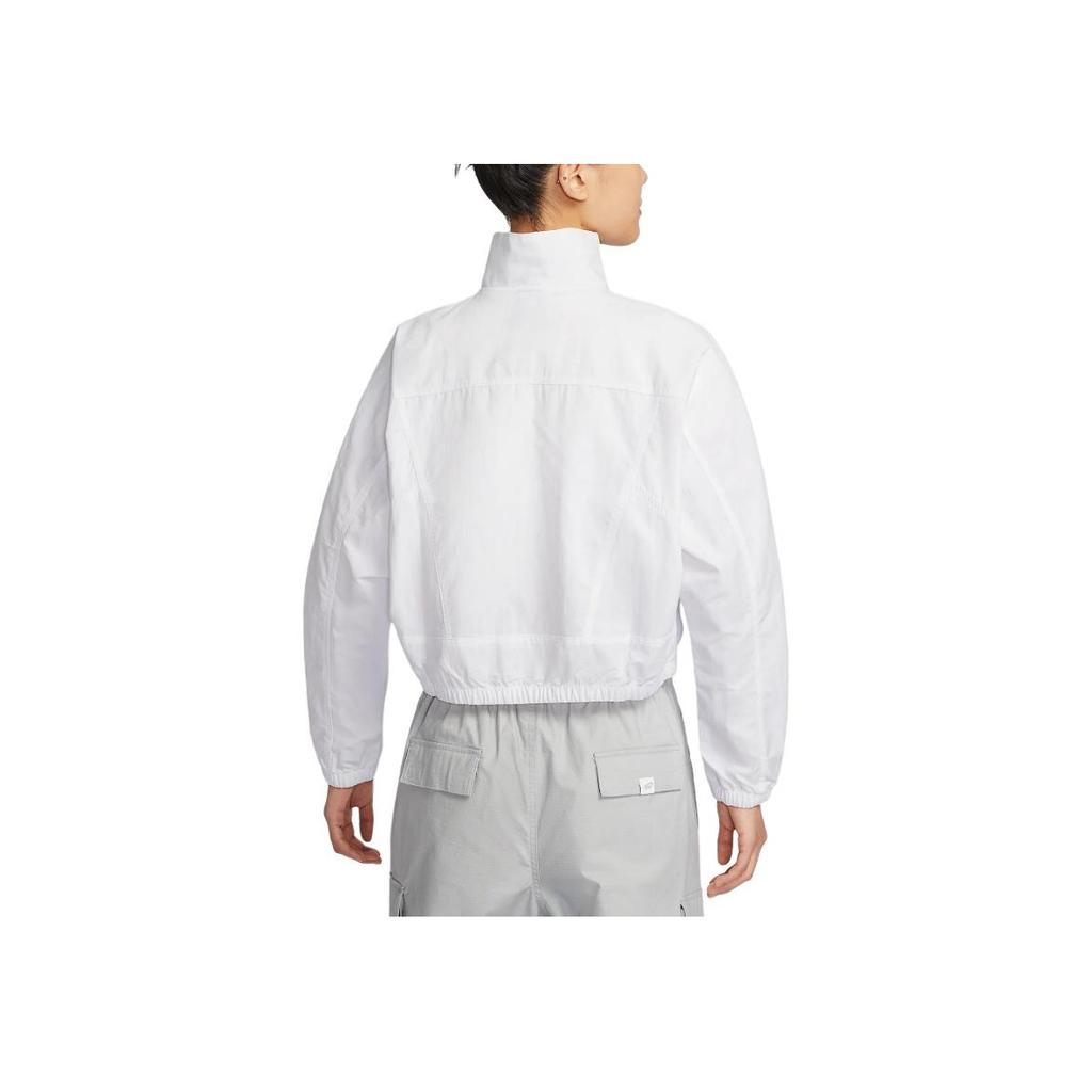 Nike Solid Color Logo Embroidered Loose Fit Stand Collar Zip Long Sleeve Jacket Women jackets White HJ1000-100