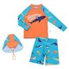 Korean Style Boys' Cartoon Shark 3-Piece Swimsuit Set: Long Sleeve, Shorts, Sunscreen, Breathable