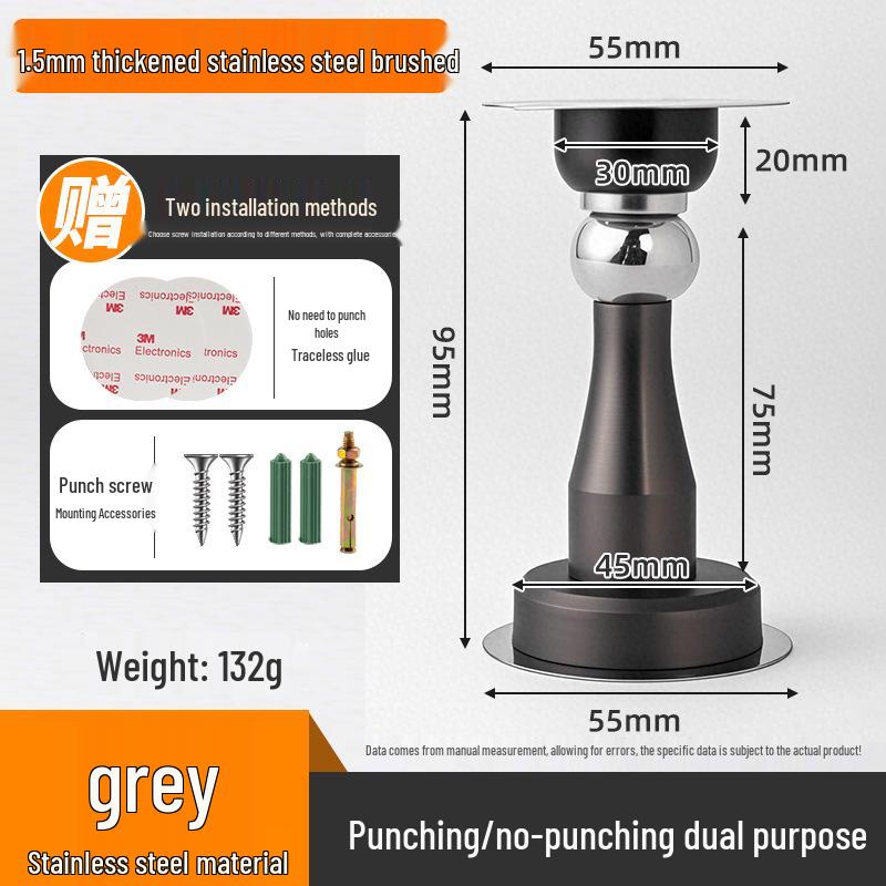 Magnetic Stainless Steel Door Stopper - Anti-Collision Wall Mount, No-Drilling, Strong Magnet for Indoor Use.