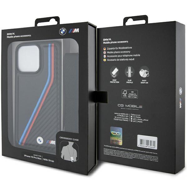 BMW Bmhcp15L23Psvtk Iphone 15 Pro 6.1 Czarny/Black Hardcase M Edition Carbon Tricolor Lines & Strap