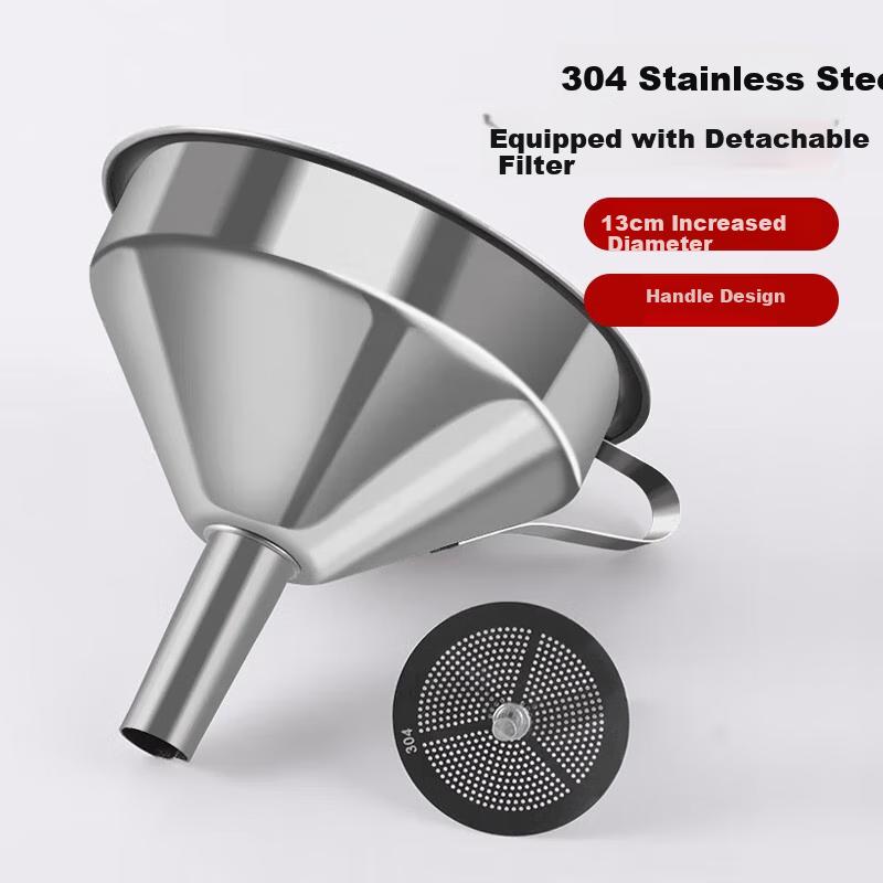 Baijie 304 Detachable Stainless Steel Funnel with Filter, Large Diameter Oil, Wine, Vinegar Strainer for Home Kitchen Use