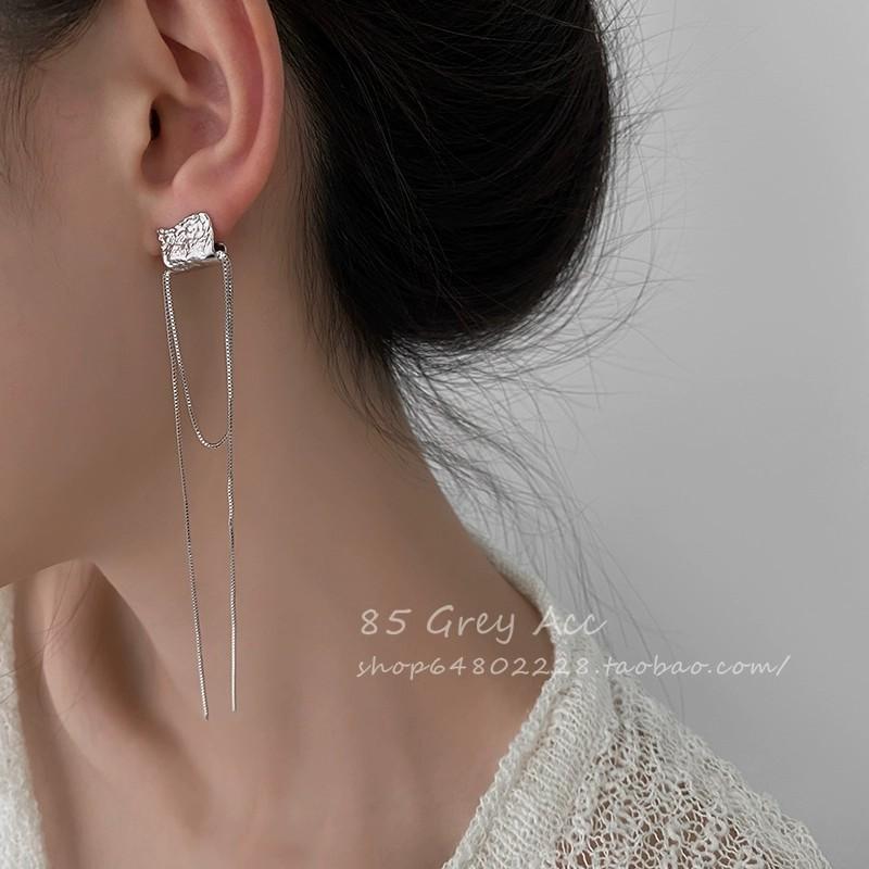 Fashion Versatile Asymmetrical Ab Lava Tassel Earrings Women S Chain Texture Earrings Designer