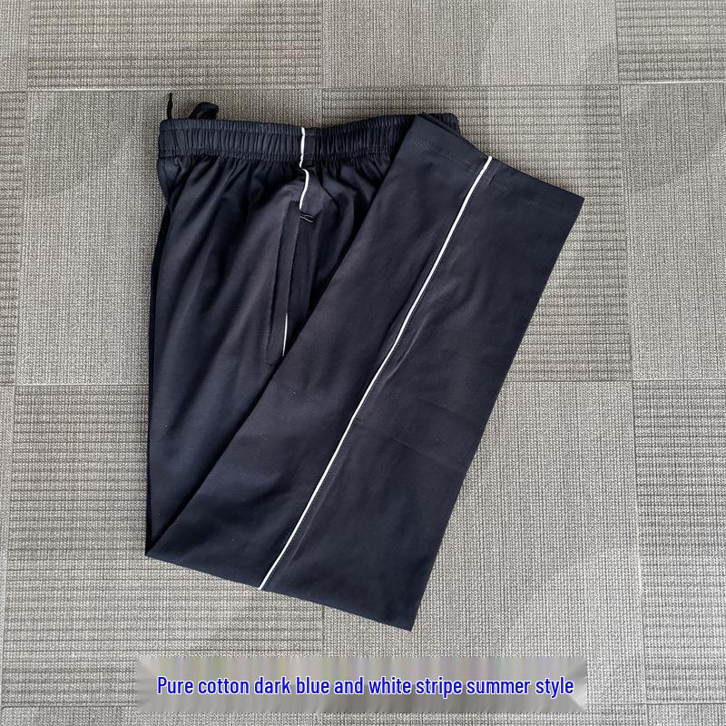 Pure Cotton School Uniform Pants with Two Stripes - Dark Blue and White, for Primary To High School Students