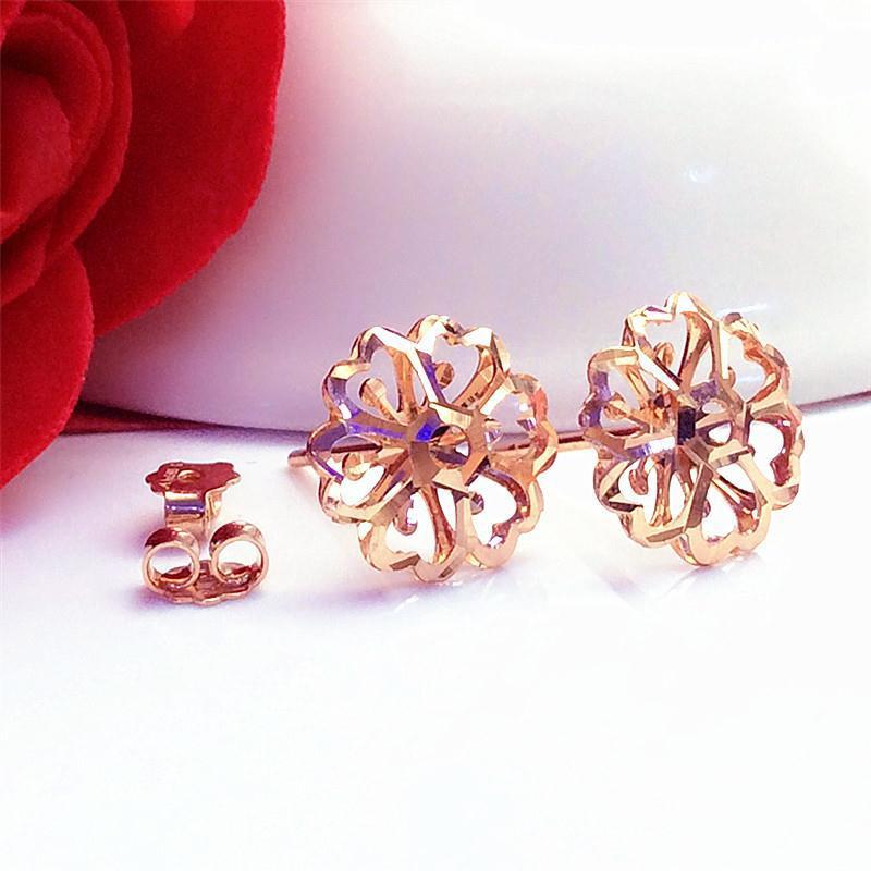 Purple Gold Hollow Flower Stud Earrings Women'S Small Temperament Colored Gold Plated Rose Gold Earrings