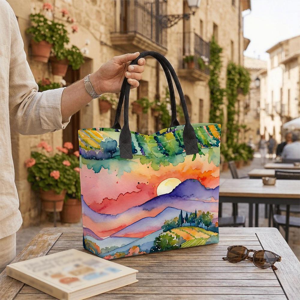 Watercolor Landscape Tote Bag Fashion Large Capacity Casual Shoulder Bag for Daily Use