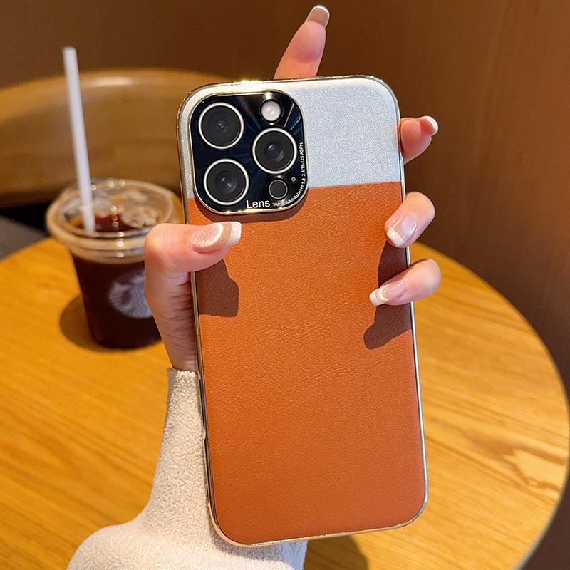 

Модный чехол Desert Moon для iPhone 16 Pro Max 15 Plus – золотая гальваническая рамка, контрастный дизайн из искусственной кожи, защита камеры iPhone 15 Pro Max