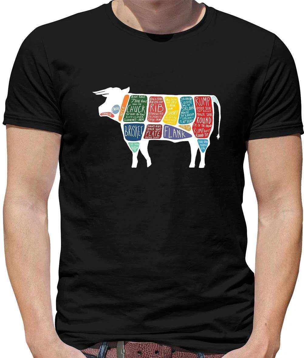 Butcher Cow Diagram Mens T-Shirt - Meat - Food - Beef - Butcher - Farm S