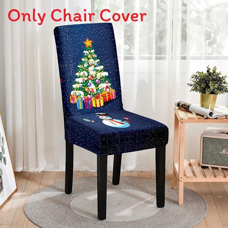Festive Christmas Chair Cover Full Protection Stylish Cartoon Printed Dining Chair Set