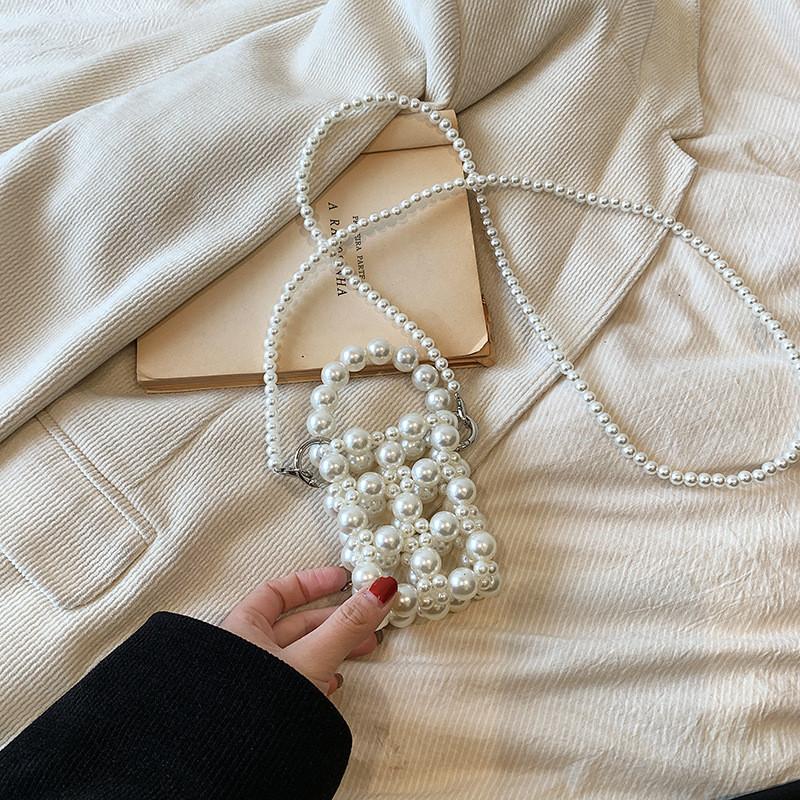 Стильная корейская детская мини-сумка кроссбоди с жемчужной цепочкой для модных девочек Small White