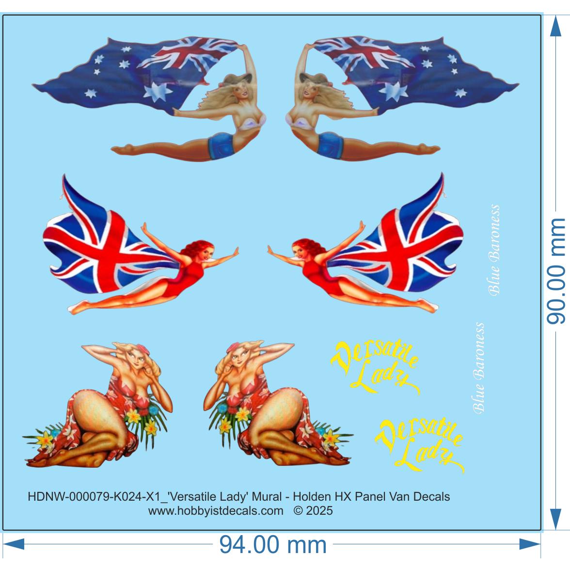 Versatile Lady Mural - Holden HX Panel Van Decals - 1/24 - Water Decal