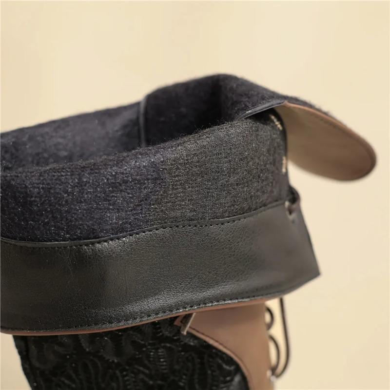 Mode Dam Viktorianska Spetsiga Tå Mellanvadhöga Stövlar Läder Spets Hålmönster Punk Snörning Konstig Steampunk Högklackade Skor Plusstorlek32-43