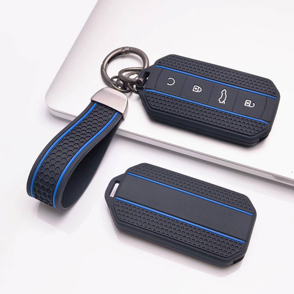 4 Button Silicone Key Fob Cover with Matching Keychain for Chery Jaecoo 7 8 J7 J8 Lock Unlock Trunk Remote Start Buttons, Full Wrap Key Guard for