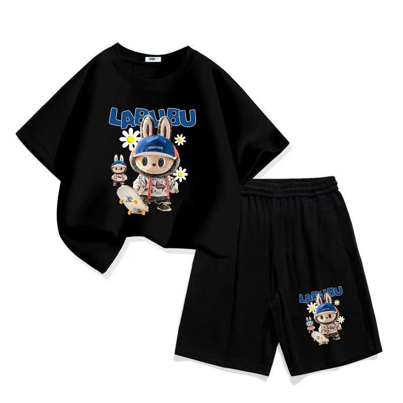 Summer LBB Cartoon Printed Fashionable Short-sleeved Children's Casual Two-piece Set